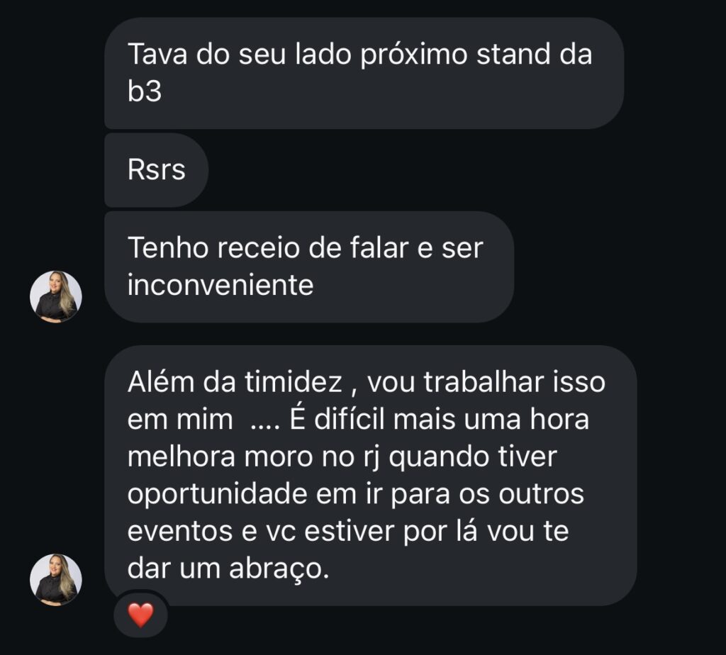 Mensagem inbox de seguidora Mulher Trader